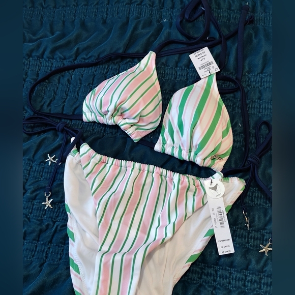 PINK Victoria's Secret Striped Bikini - Pink, Green, White - Picture 4 of 6